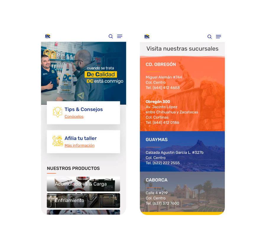 DC Autorefacciones, sitio web, diseño web, catálogo de productos