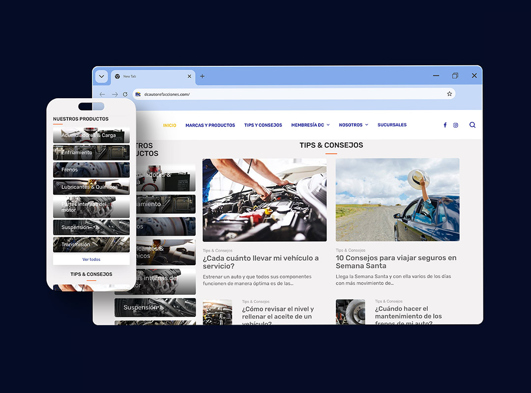 DC Autorefacciones, sitio web, diseño web, catálogo de productos